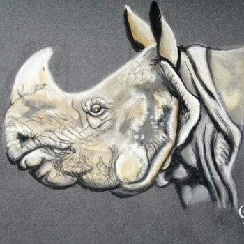"Rhinocéros 2" başlıklı Resim Christine Dos Santos tarafından, Orijinal sanat, Pastel