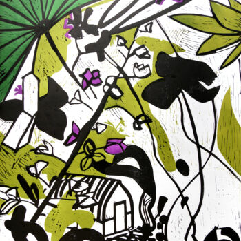Druckgrafik mit dem Titel "Le jardin et la ser…" von Christine Guichard, Original-Kunstwerk, Gravur