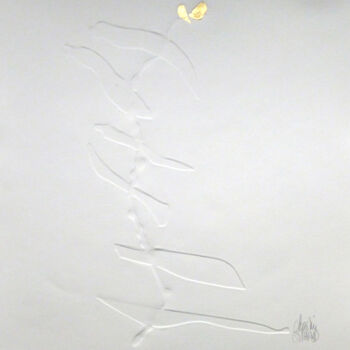 Estampas & grabados titulada "La fleur d'or" por Christine Guichard, Obra de arte original, Gofrado en papel