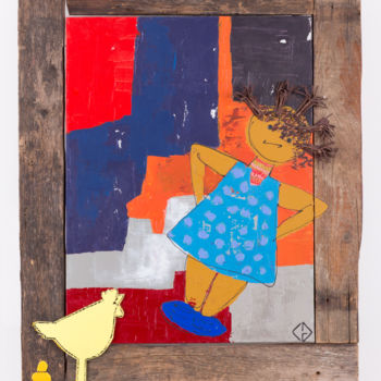 Peinture intitulée "La poule" par Christine Guigue, Œuvre d'art originale, Acrylique