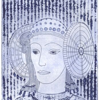 Gravures & estampes intitulée "Dame d'Elche" par Christine Hamel, Œuvre d'art originale, Eau-forte