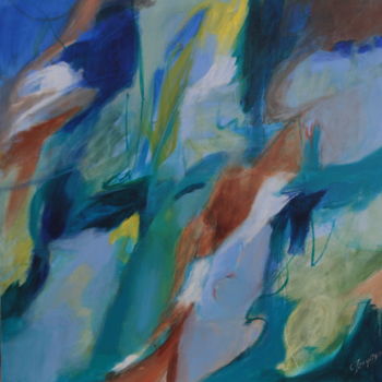 Painting titled "Bleu (4)" by Christine Jean-Guyader, Original Artwork, Acrylic