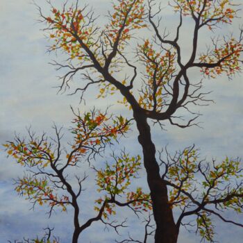 Malerei mit dem Titel "tryptique-arbre 1" von Christine Jumaucourt, Original-Kunstwerk, Aquarell Auf artwork_cat. montiert