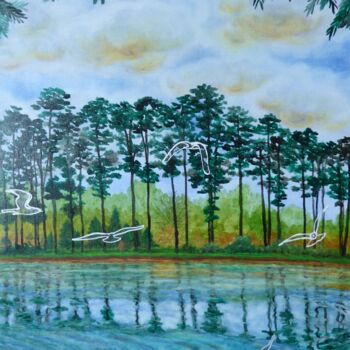 Malarstwo zatytułowany „Lac Inférieur 1” autorstwa Christine Jumaucourt, Oryginalna praca, Olej Zamontowany na Drewniana ram…