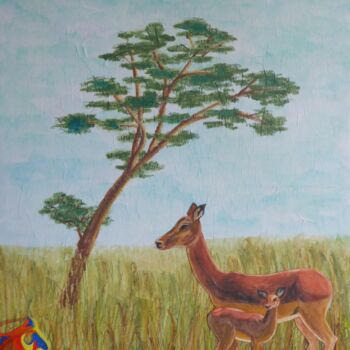 Peinture intitulée "Antilopes pour K.ti" par Christine Jumaucourt, Œuvre d'art originale, Aquarelle Monté sur Carton