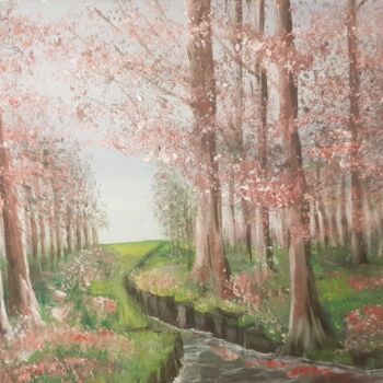 Malarstwo zatytułowany „les arbres en rose” autorstwa Christine Lavialle, Oryginalna praca, Akryl