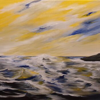 Painting titled "Ciel et mer en sole…" by Christine Lavialle, Original Artwork, Acrylic