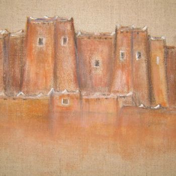 Peinture intitulée "kasbah dans l'Atlas" par Christine Leger, Œuvre d'art originale, Acrylique