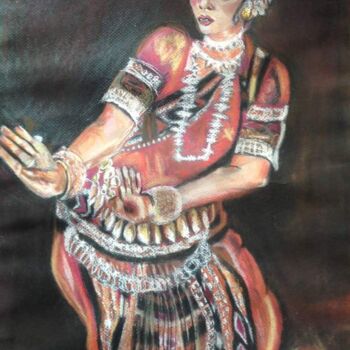 Disegno intitolato "L'Hindoue" da Christine Malle, Opera d'arte originale, Pastello Montato su Telaio per barella in legno