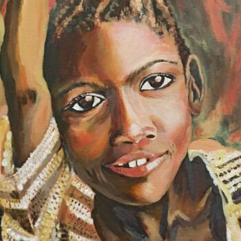 Painting titled "L'AFRICAINE" by Christine Malle, Original Artwork, Acrylic Mounted on Wood Stretcher frame