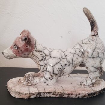 Sculpture intitulée "Fox terrier" par Christine Maratray, Œuvre d'art originale, Terre cuite
