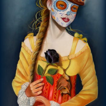 Disegno intitolato "la rose noire" da Christine Mergnat, Opera d'arte originale, Pastello