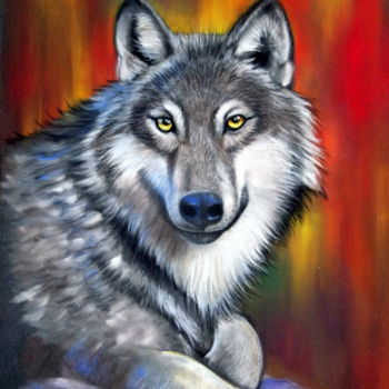 Dessin intitulée "loup y es-tu ?" par Christine Mergnat, Œuvre d'art originale, Pastel