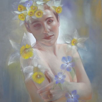 Peinture intitulée ""et le printemps re…" par Christine Mergnat, Œuvre d'art originale, Pastel