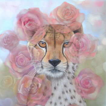 Картина под названием ""des roses pour Sal…" - Christine Mergnat, Подлинное произведение искусства, Пастель