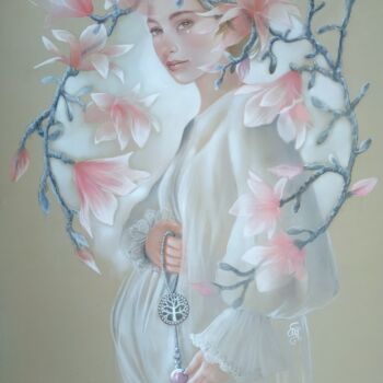 Pintura titulada "Magnolia's dreams" por Christine Mergnat, Obra de arte original, Pastel