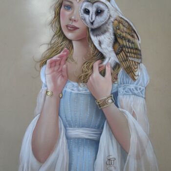 Peinture intitulée ""dame blanche"" par Christine Mergnat, Œuvre d'art originale, Pastel