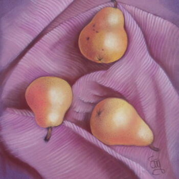 Schilderij getiteld "trio de fruits sur…" door Christine Mergnat, Origineel Kunstwerk, Pastel