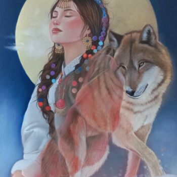Peinture intitulée ""Hijas de la luna"" par Christine Mergnat, Œuvre d'art originale, Pastel