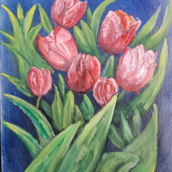 Malerei mit dem Titel "les tulipes rouges" von Christine Nemoz, Original-Kunstwerk, Öl