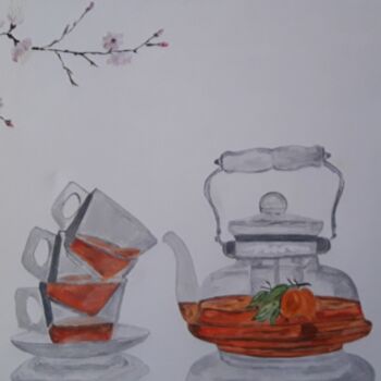 Schilderij getiteld "Thé abricot" door Christine Ranchoux Soleillant, Origineel Kunstwerk, Acryl
