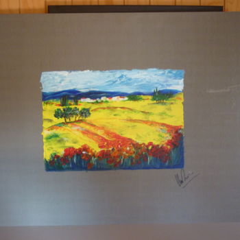 Peinture intitulée "Paysage et coquelic…" par Christine Roux, Œuvre d'art originale, Acrylique