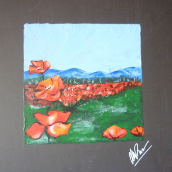 Painting titled "Paysage et coquelic…" by Christine Roux, Original Artwork, Acrylic