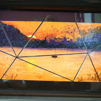 Painting titled "Lac à l'aube" by Christine Roux, Original Artwork, Acrylic