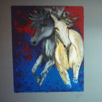 Painting titled "Tendre chevauchee" by Christine Roux, Original Artwork, Acrylic