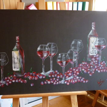 Painting titled "Vendange 7 verres" by Christine Roux, Original Artwork, Acrylic