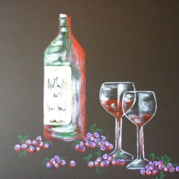 Painting titled "Vendanges 2 verres" by Christine Roux, Original Artwork, Acrylic