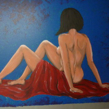 Pittura intitolato "Femme au drap rouge" da Christine Roux, Opera d'arte originale, Acrilico