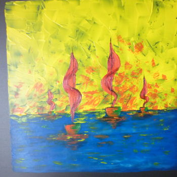 Painting titled "Marine 4 bateaux" by Christine Roux, Original Artwork, Acrylic