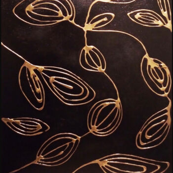 Painting titled "gold leaves" by Christine Sylvestre, Original Artwork, Acrylic Mounted on Wood Stretcher frame