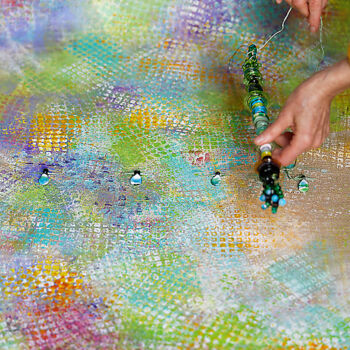 Art textile intitulée "Verre et pigments" par Christine Vannier, Œuvre d'art originale, Pigments