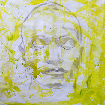 Pintura intitulada "Tête jaune" por Christine Vannier, Obras de arte originais