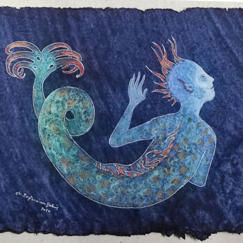 Dibujo titulada "Triton" por Christine Zeytounian-Belous, Obra de arte original, Lápiz