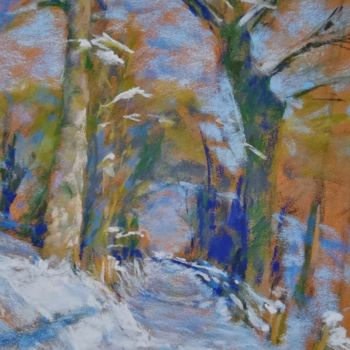 Dessin intitulée "Forêt enneigée" par Christine Barreau, Œuvre d'art originale, Pastel