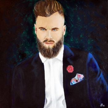 Painting titled "Hipster Gabe" by Christine Bélanger, Original Artwork, Acrylic