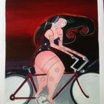 Painting titled "sur mon vélo" by Christine Cufi, Original Artwork, Oil