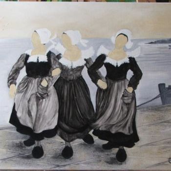 Pittura intitolato "joyeuses bretonnes" da Christine Lecallo, Opera d'arte originale