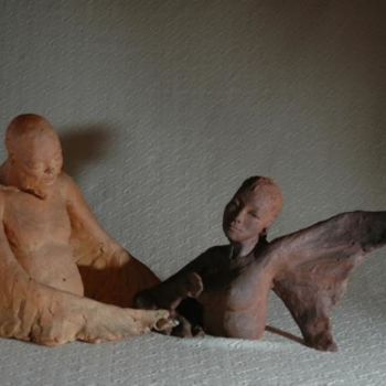 Sculptuur getiteld "Ange ou démon" door Christine Lambert, Origineel Kunstwerk, Terra cotta