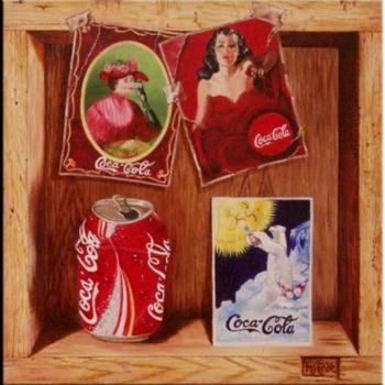 Painting titled "Coca Cola story" by Christine Mignot, Original Artwork, Oil Mounted on Wood Stretcher frame