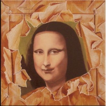 Painting titled "Mona Lisa décodée (…" by Christine Mignot, Original Artwork, Oil Mounted on Wood Stretcher frame