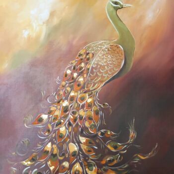Painting titled "Paon 2" by Chrystine Mounié, Original Artwork, Oil