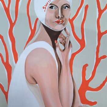 Peinture intitulée "Coral swimmergirl" par Christine Teisserenc, Œuvre d'art originale, Acrylique