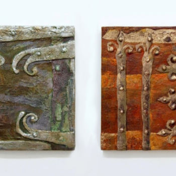 Painting titled "Diptych "Des coffre…" by Richka, Original Artwork, Acrylic Mounted on Wood Panel