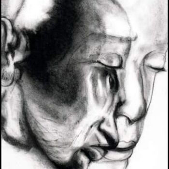 Drawing titled "FACE FS4 the monk" by Christophe Avella Bagur, Original Artwork, Charcoal