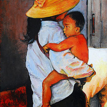 Peinture intitulée "Mère Vietnamienne e…" par Christophe Binse, Œuvre d'art originale, Acrylique