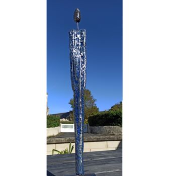 Sculpture titled "Monolithe acier bleu" by Christophe-Christophe, Original Artwork, Metals